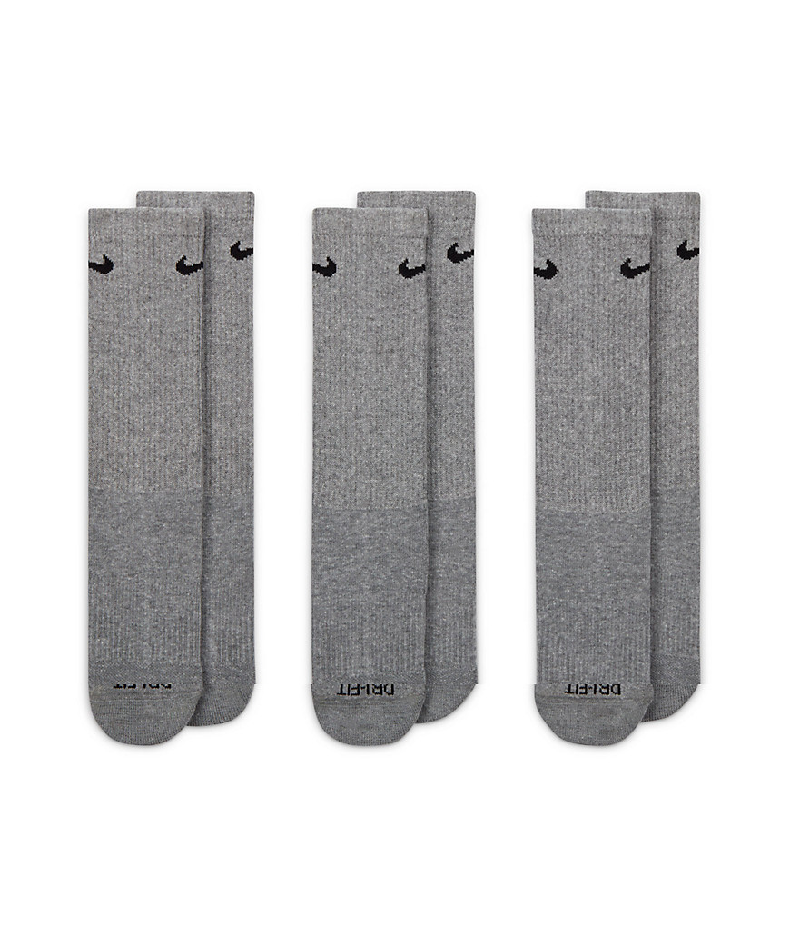 Nike Training Plus Everyday Cushioned 3 pack unisex socks in gray