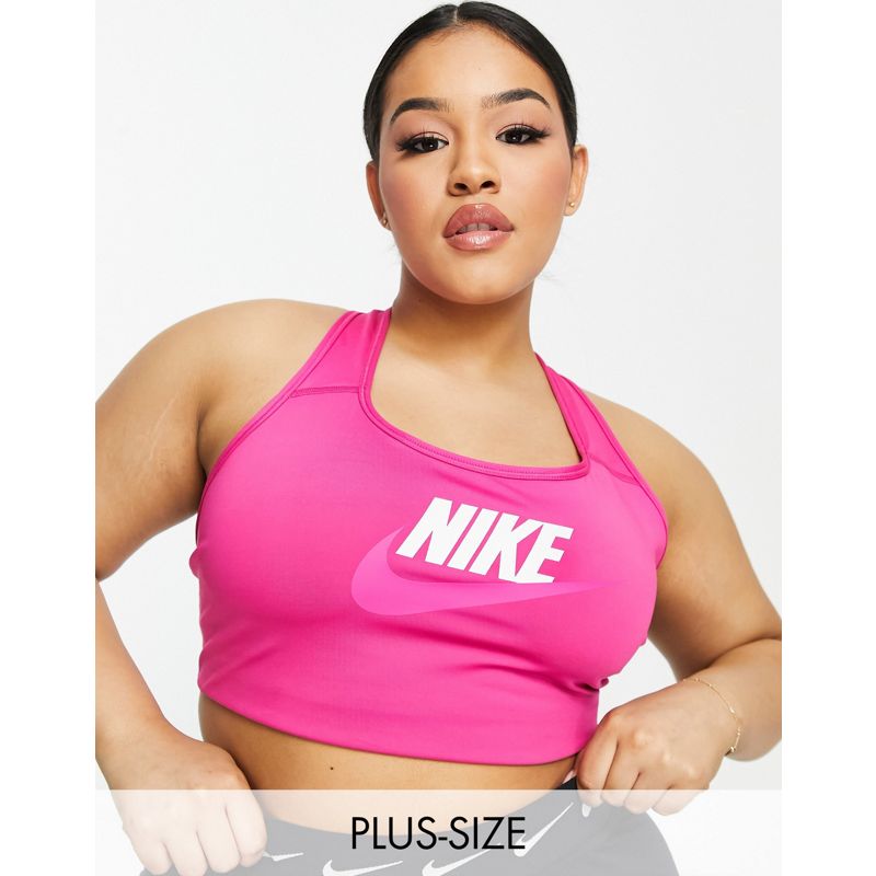 Palestra e allenamento e5ixk Nike Training Plus - Futura - Reggiseno sportivo a sostegno medio rosa con stampa grafica del logo Nike