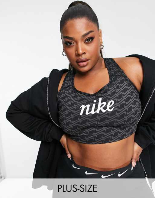 Nike Training Plus – Icon Clash – Czarny biustonosz sportowy o średnim wsparciu ze wzorem w logo Swoosh