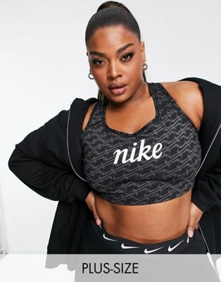 Nike Training Plus Icon Clash Swoosh printed mid support sports bra in black