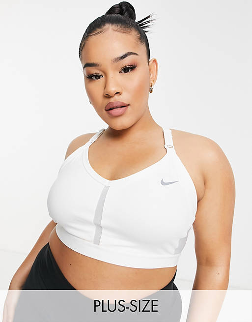 Women Nike Training Plus Indy light support sports bra in white 