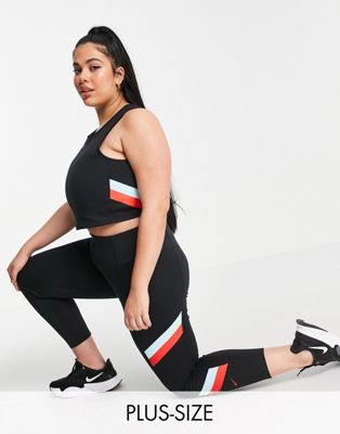 Femme Nike Training Plus - Legging 7/8 à rayures color block - Noir
