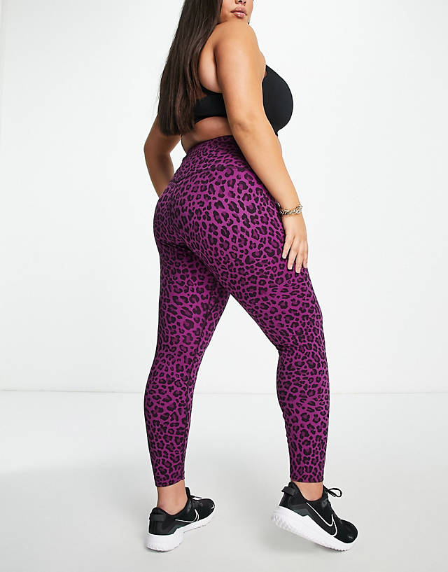 Nike Training - plus leopard one dri-fit high rise printed leggings in purple