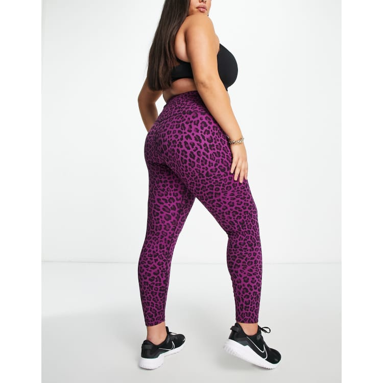 Nike Training Plus Leopard One Dri-FIT high rise printed leggings in purple