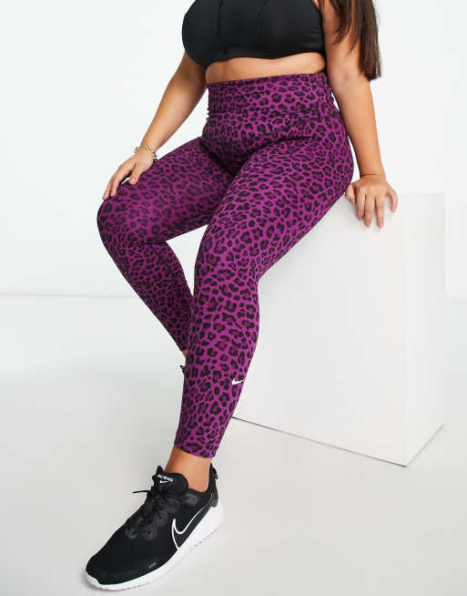 Dri-fit leggings in leopard print with high waist, light purple