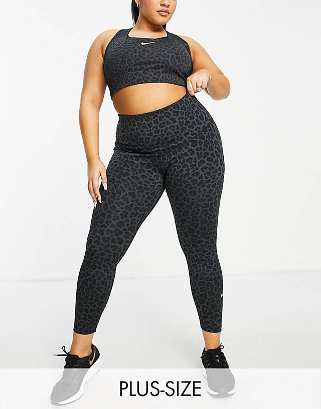 Nike Training - plus leopard one high rise leggings in black