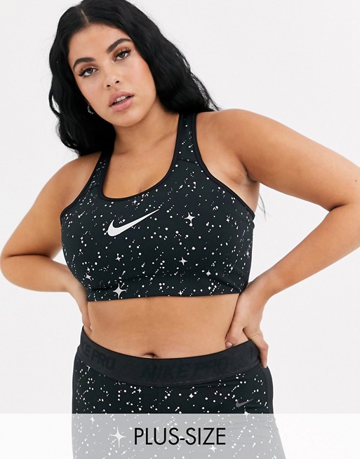 Nike Training Plus medium support swoosh bra in black sparkle print