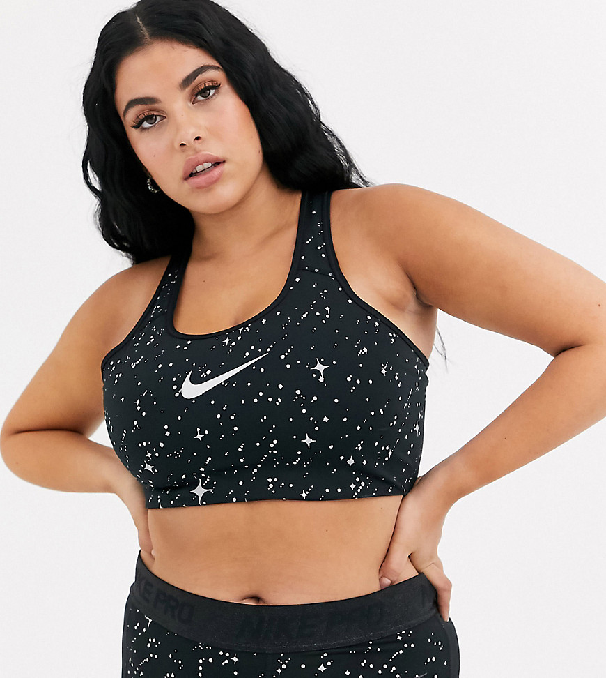 Nike Training Plus medium support swoosh bra in black sparkle print