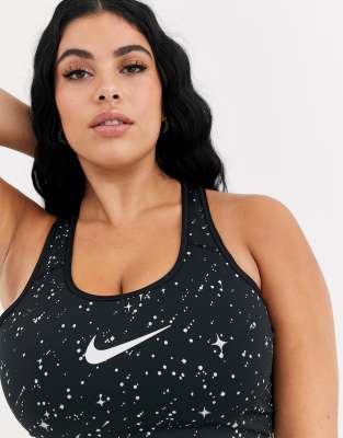 nike training medium support swoosh bra in black sparkle print