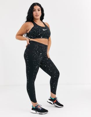 nike training medium support swoosh bra in black sparkle print