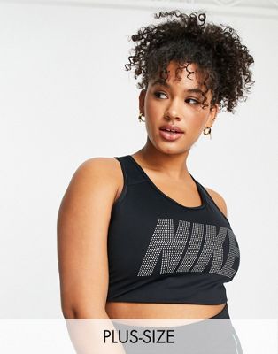 Nike Training Plus metallic swoosh bra in black