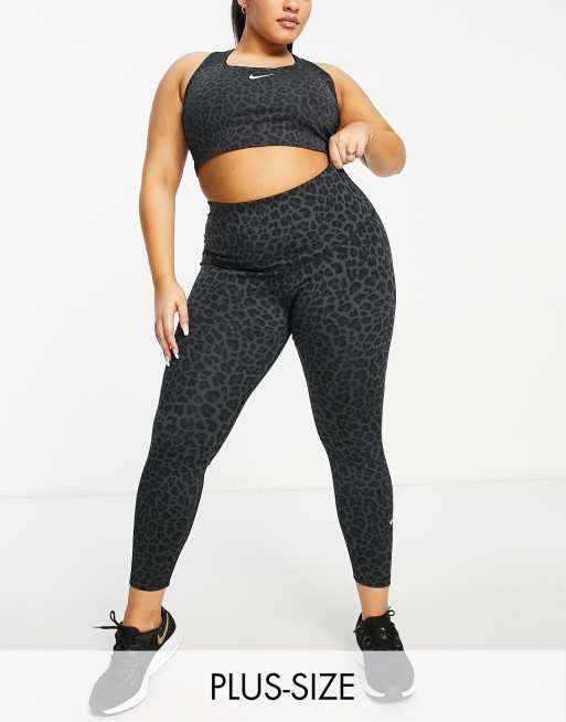 Nike Training Plus – One Dri-FIT – Czarne legginsy z podwyższonym stanem i wzorem w panterkę