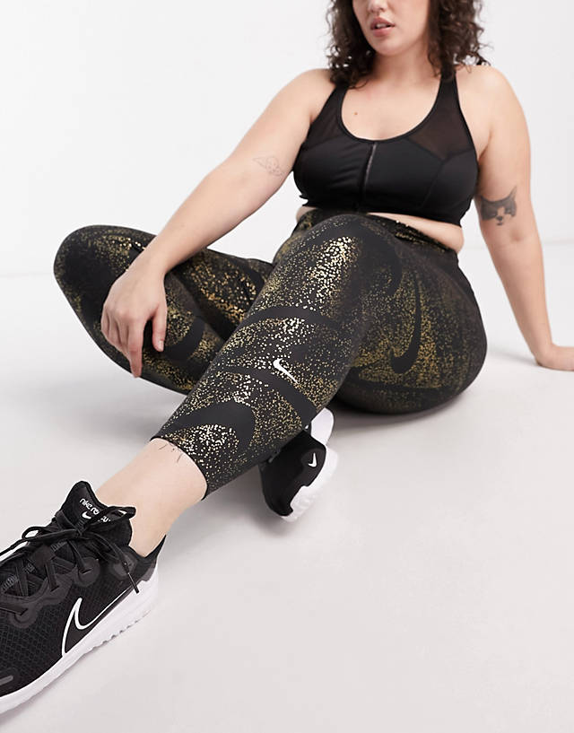 Nike Training - plus one dri-fit glitter printed leggings in black