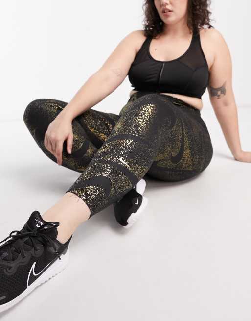 Nike Training One glitter leopard print legging in black