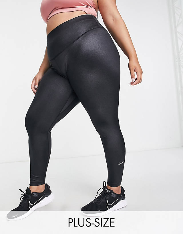 Nike Training - plus one high shine mid rise leggings in black