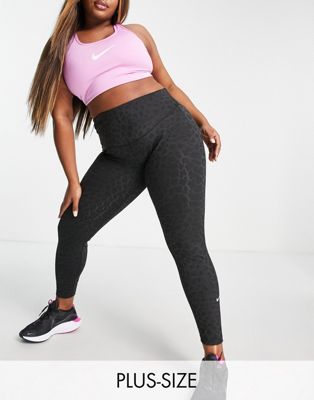 Femme Nike Training Plus - One - Legging à imprimé léopard pailleté - Noir