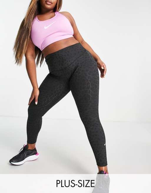 Nike Training Plus - One - Sorte leggings med leopardprint og glimmer