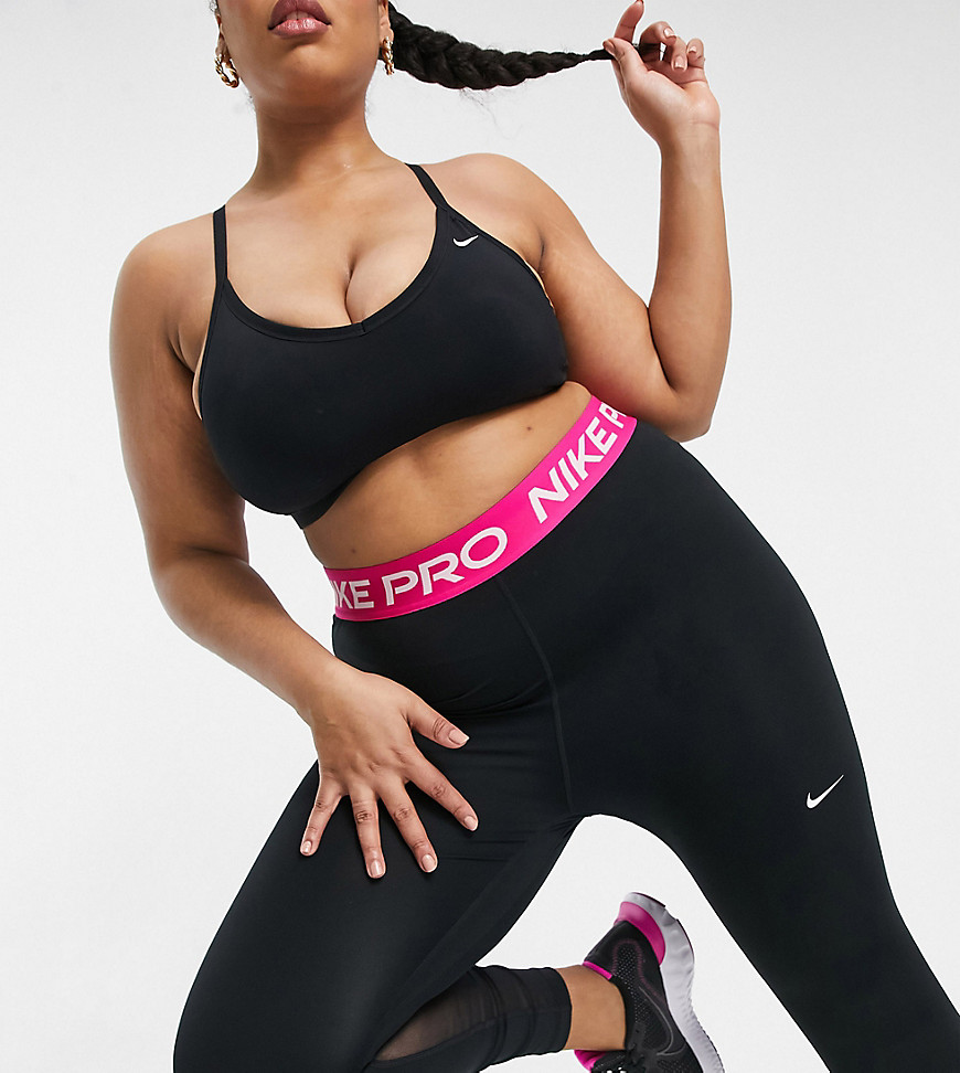 NIKE PLUS PRO 365 LEGGINGS WITH PINK WAIST BAND IN BLACK,DD0782-013