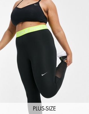 Nike Training Plus Pro 365 leggings with waistband in black volt