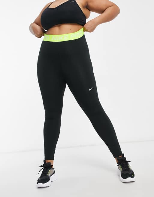 Nike Training Plus Pro 365 leggings with waistband in black volt