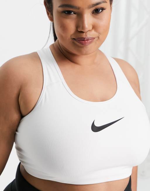 Nike training mid support swoosh bra hot sale in white