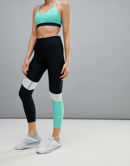 Nike Training Power Crop Legging In Mint Colourblock