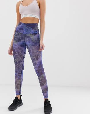 nike training power leggings in blue tulle mesh