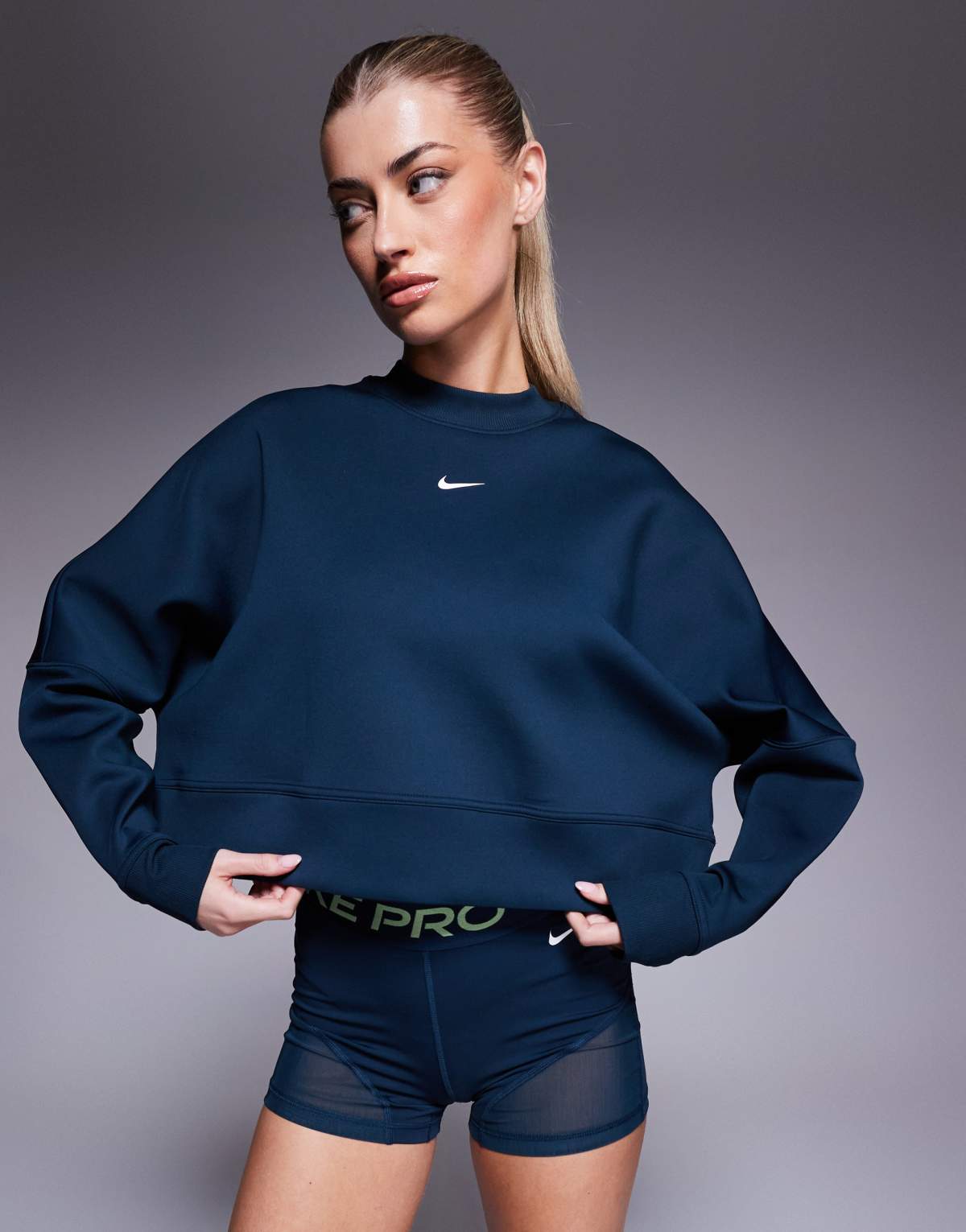 Nike Training Prima Dri-FIT cropped mesh sweatshirt in navy