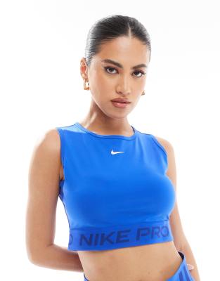 Nike Pro 365 Cropped Tank Top In Blue