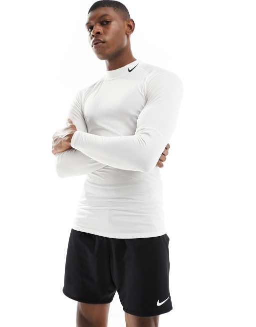 Nike Training – Pro – Biały obcisły T-shirt z długimi rękawami i ze stójką  