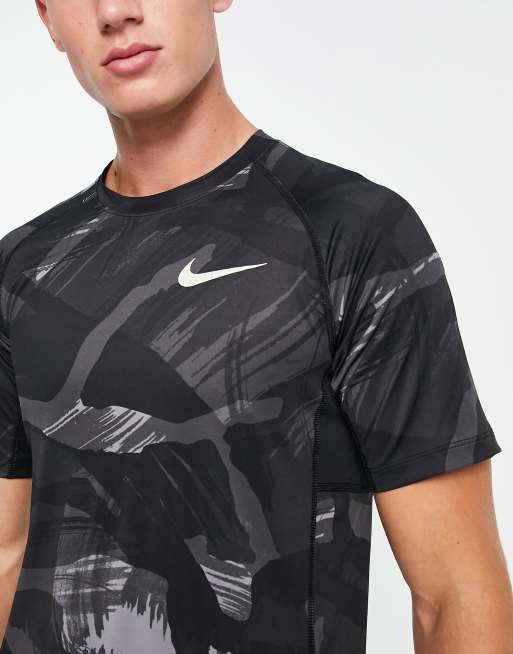 Nike Training Pro Camo Dri FIT Gemustertes T Shirt in Schwarz mit schmalem Schnitt ASOS