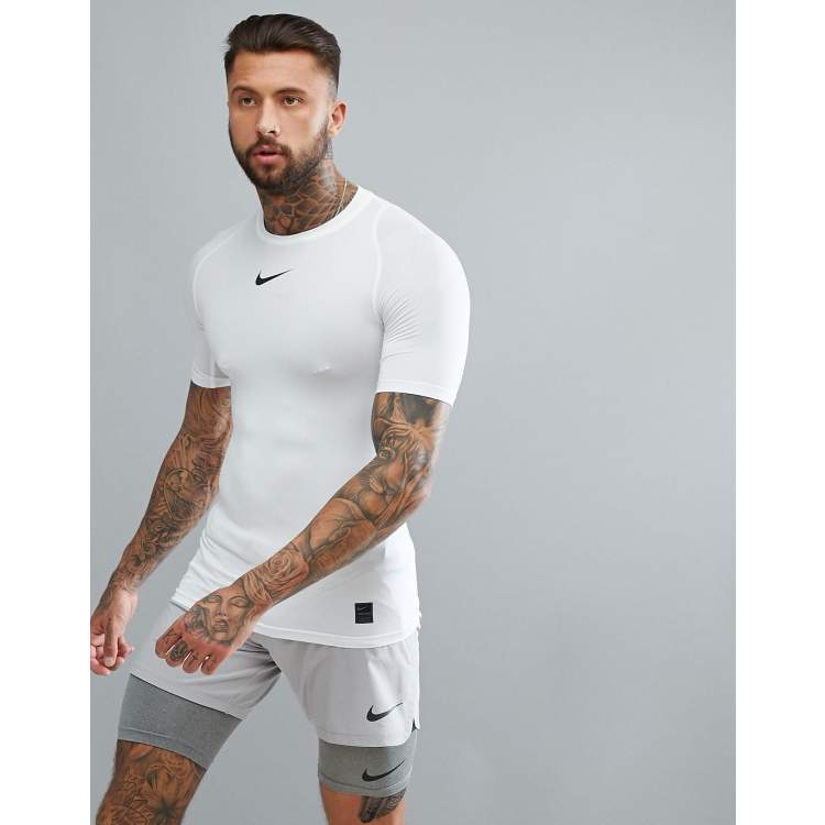 Nike Training pro compression t shirt in white 838091 100