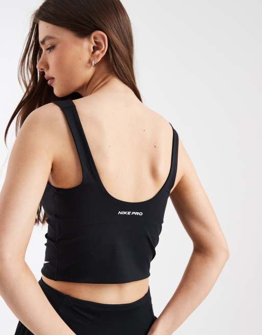 Nike Training - Pro - Débardeur style brassière de sport longue en tissu Dri-FIT - Noir, 4 de 4
