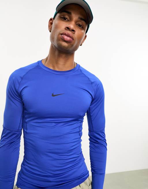 Nike Training – Pro Dri-FIT – Niebieski obcisły T-shirt z długimi rękawami