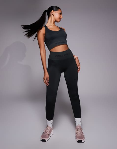 Nike Training Pro Dri-FIT seamless tank top and Dri-FIT seamless 7/8 legging in dark grey - view 1