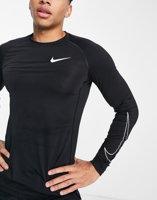 Nike Men's Pro Dri-Fit Slim Fit Long-Sleeve Top Black/White