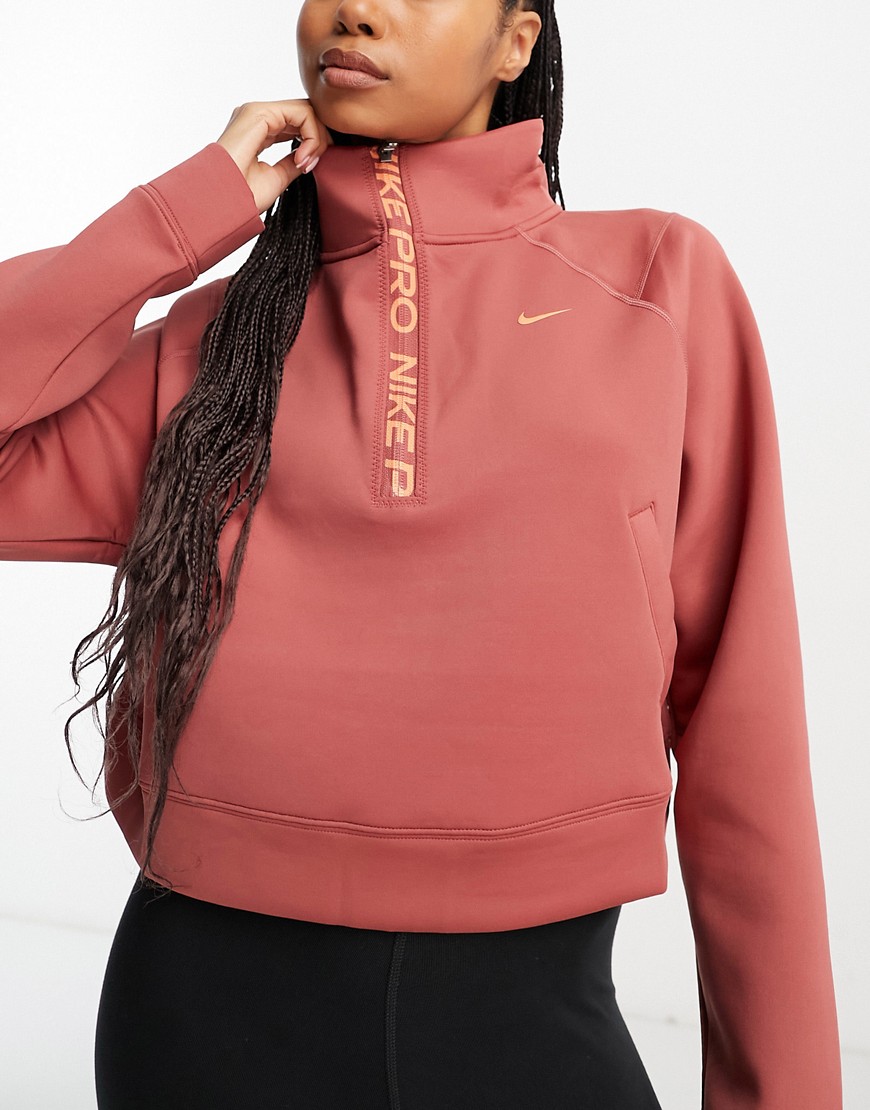 Nike Training Pro Femme Dri-FIT half zip top in pink-Red