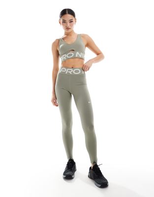 Nike Training - Pro - Figurformende Leggings in Khaki mit hohem Bund-Grün