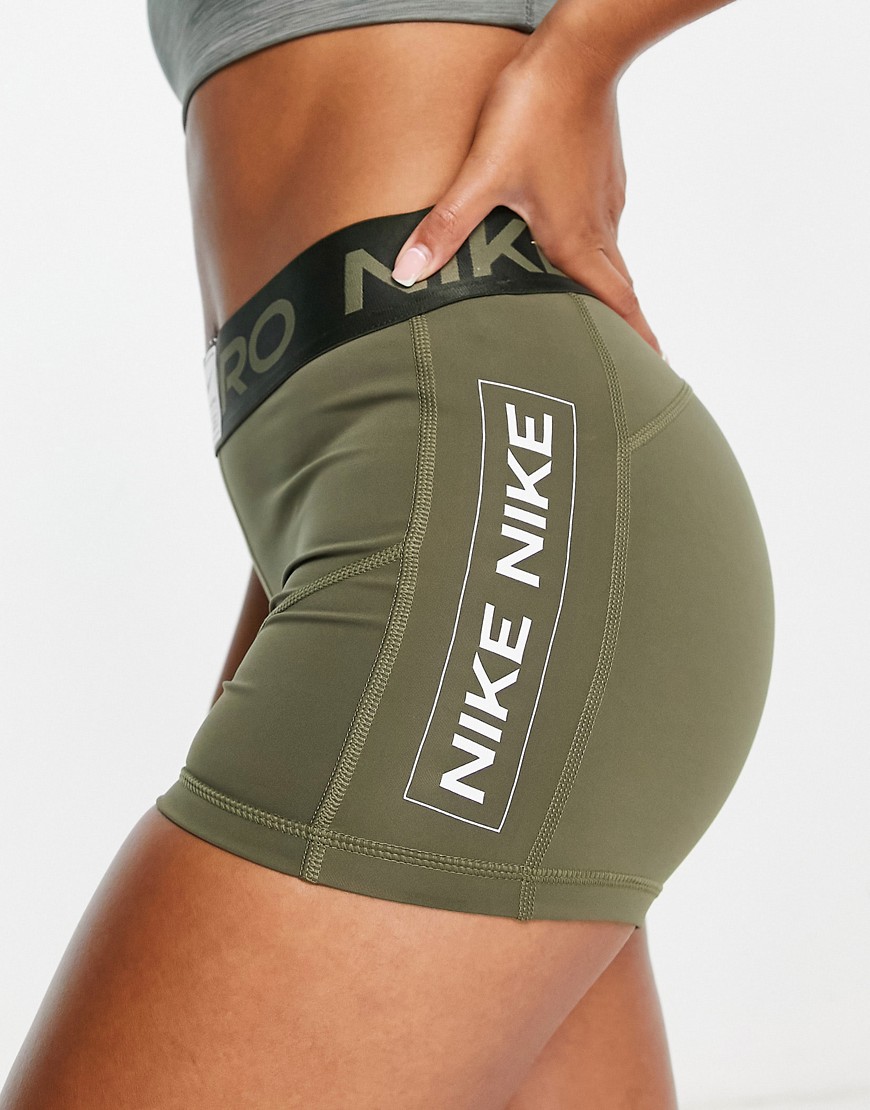 Nike Training Pro GRX Dri-FIT 3 inch booty shorts in khaki-Green