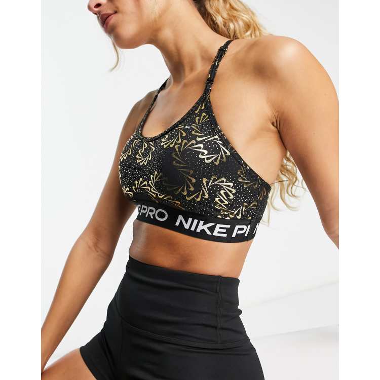 Nike Training Dri-FIT Indy glitter leopard print bra in brown