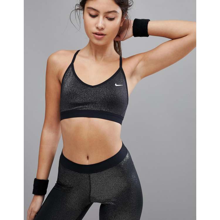 Nike Pro Womens Indy Light Support Sparkle Sports Bra Black XL