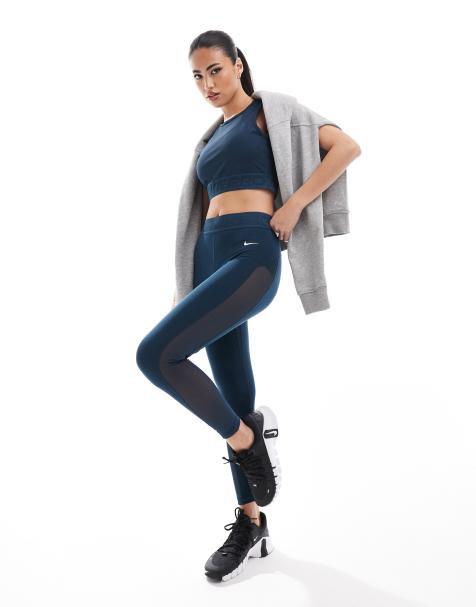 Nike Training - Pro - Legging 7/8ème en tulle à taille mi-haute - Bleu marine - view 1