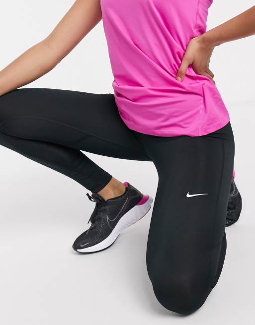 Nike Training - Pro-leggings i sort med lyserødt taljebånd