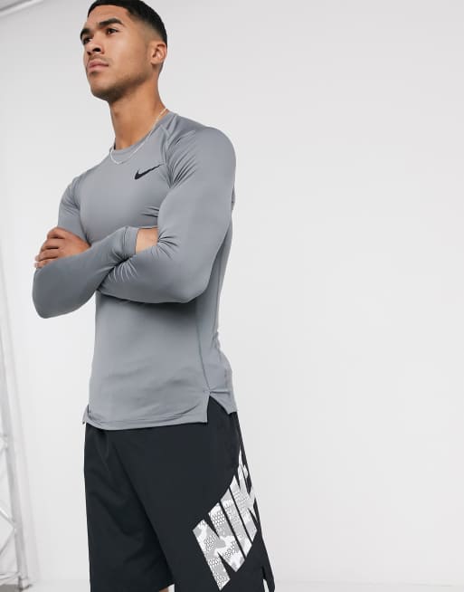 Nike Training Pro long sleeve compression top in gray