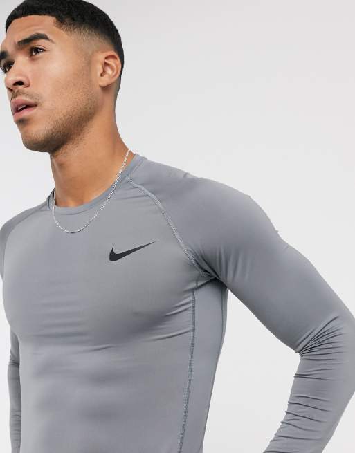 Nike Training Pro long sleeve compression top in gray