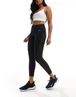 Nike Pro Mid-rise 7/8 Mesh Leggings In Black