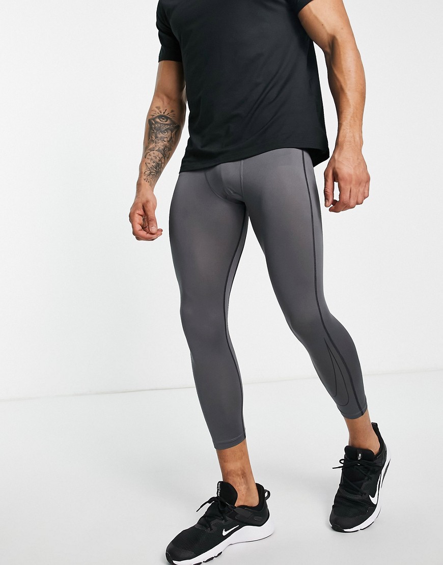 Nike Pro Swoosh Outline Graphic 3/4 Length Compression Leggings In Gray ...