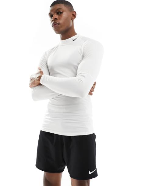 Nike Training - Pro - T-shirt attillata a maniche lunghe bianca con collo alto - view 1
