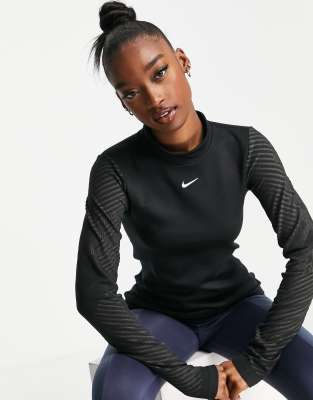 Nike training long sleeve store mesh crop top in black