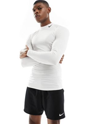 Nike Training Pro tight long sleeve mock neck in white | ASOS